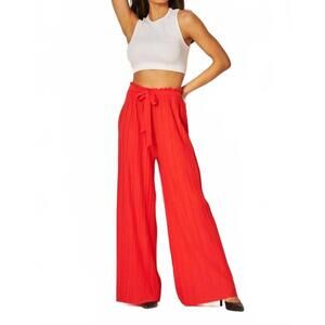 NEW LOVE POEM tie front pleated pant in tomato